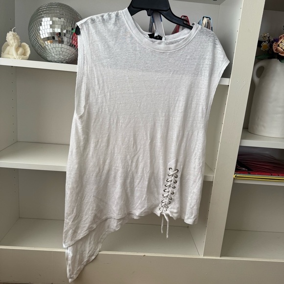 IRO White Karami Asymmetrical Lace Up Slub Linen Tank - Picture 6 of 9